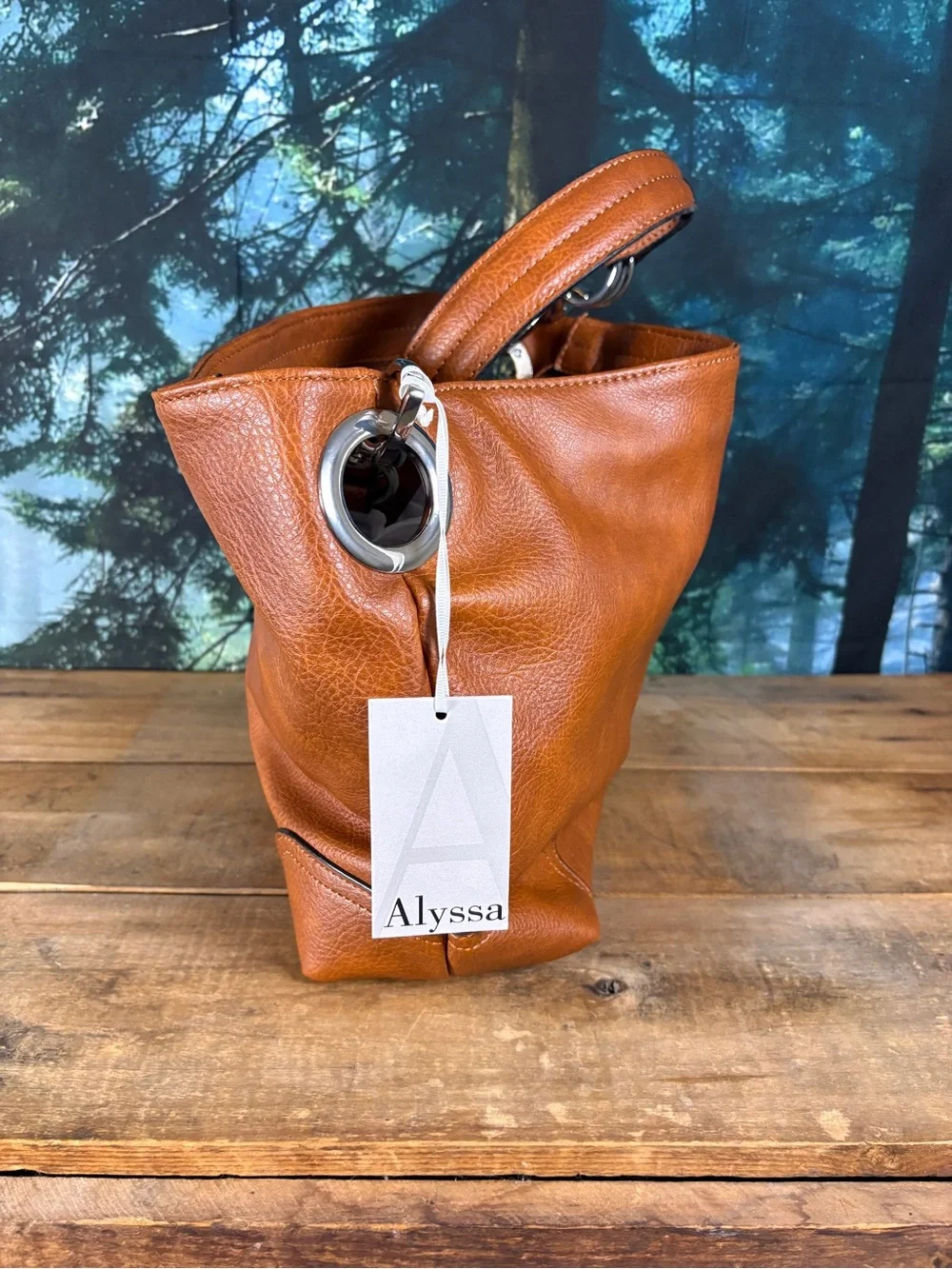 Alyssa Camel Hobo Shoulder Bag Vegan Leather Snap Hook NWT